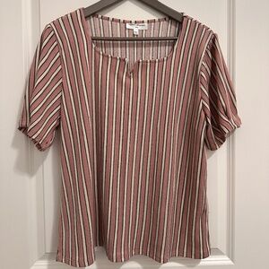 Modern Attraction Petite short sleeve pink / black / white striped top